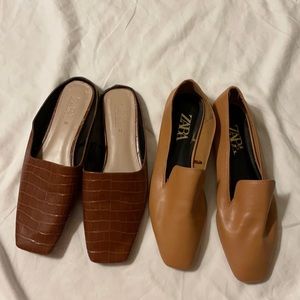 2 pairs of tan Zara mules size 38